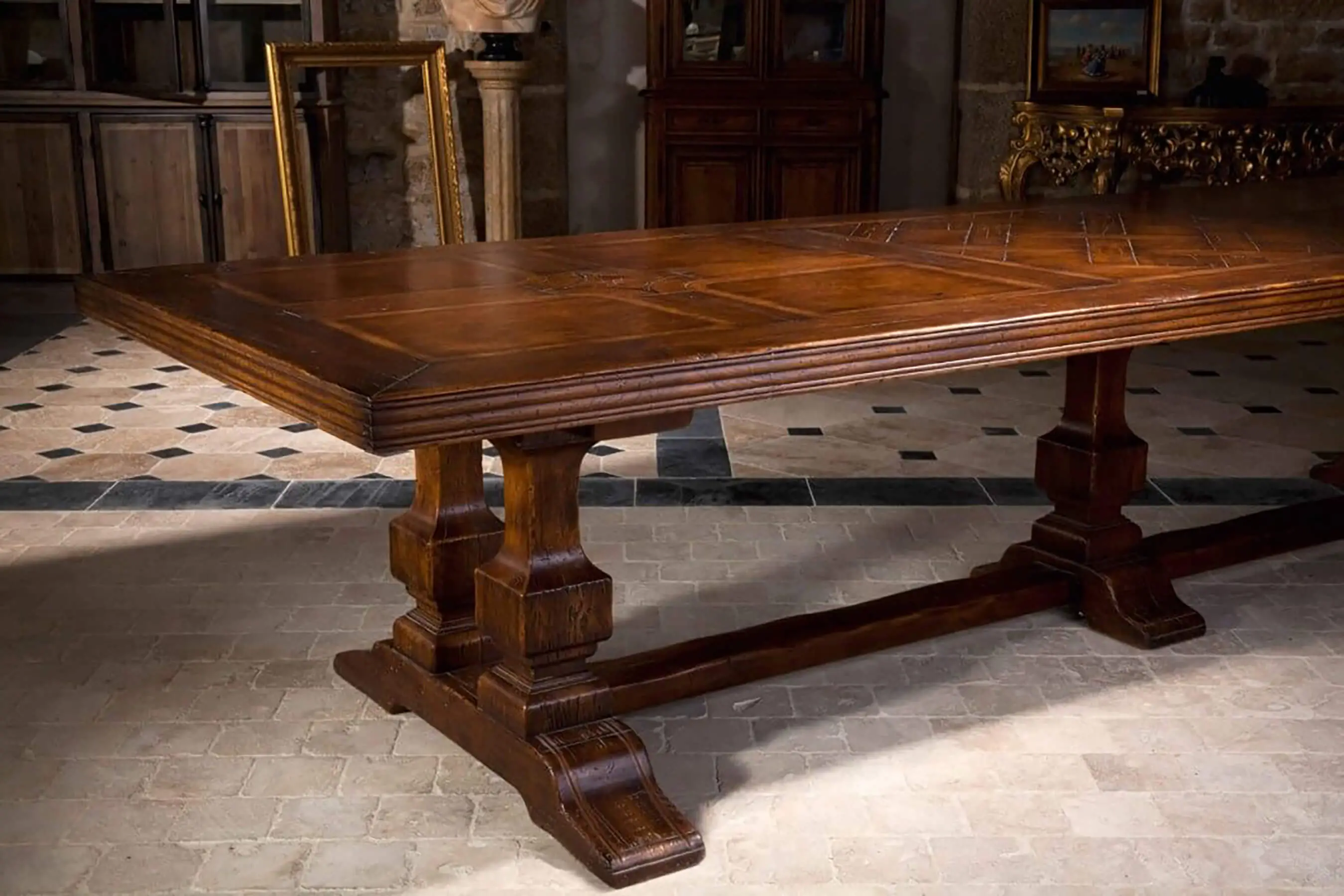 Double Pedestal Parquetry Dining Table