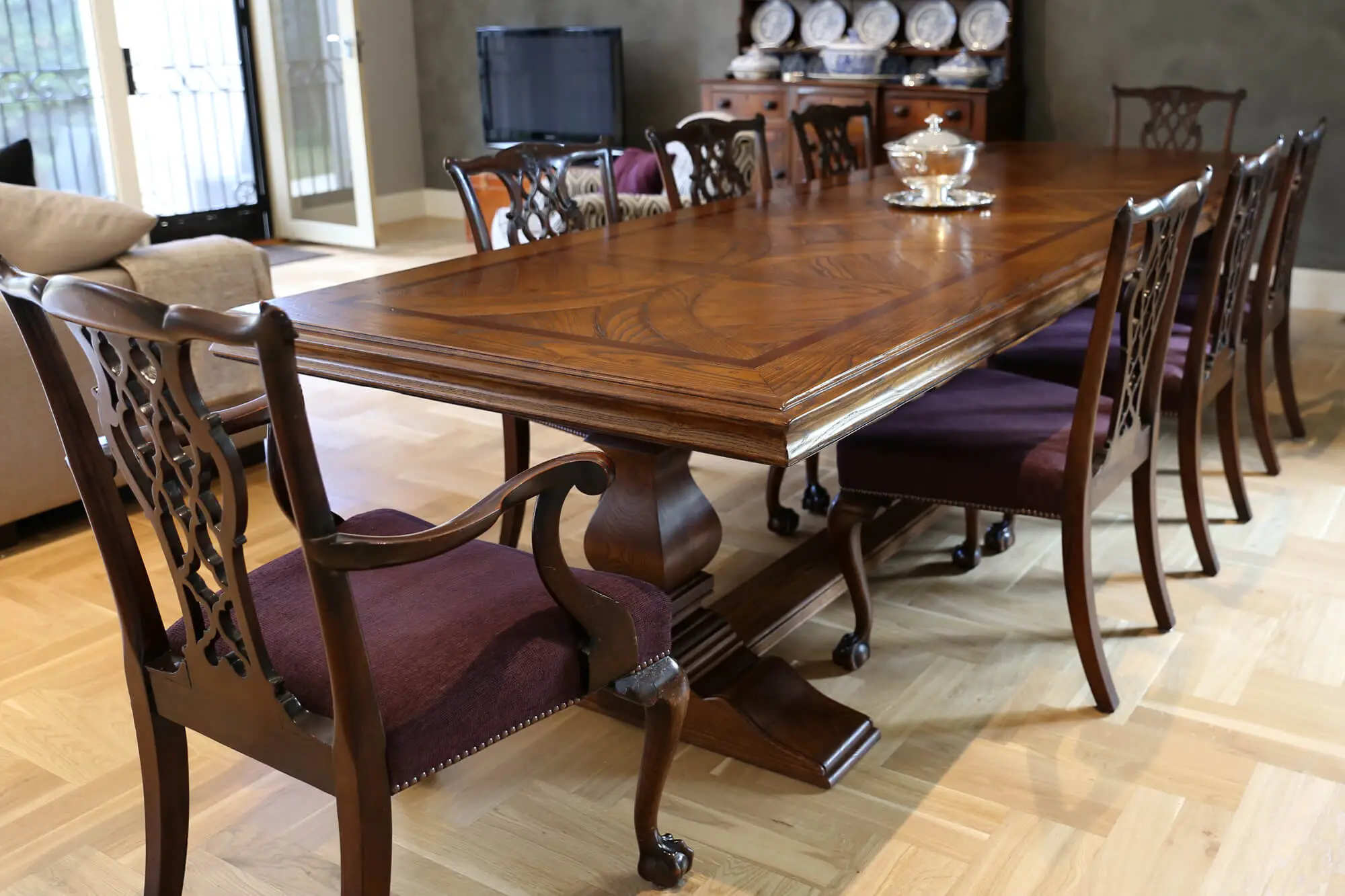 Single Pedestal Parquetry Dining Table