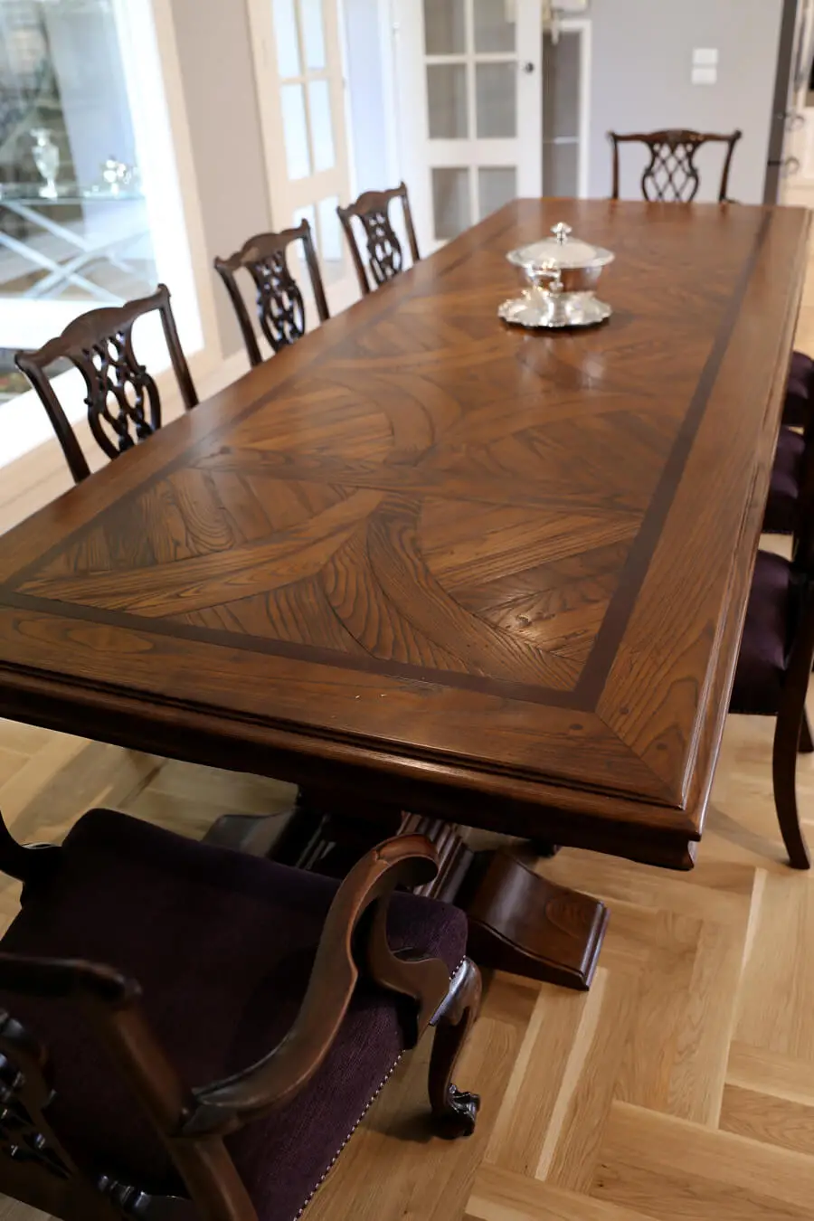 Single Pedestal Parquetry Dining Table