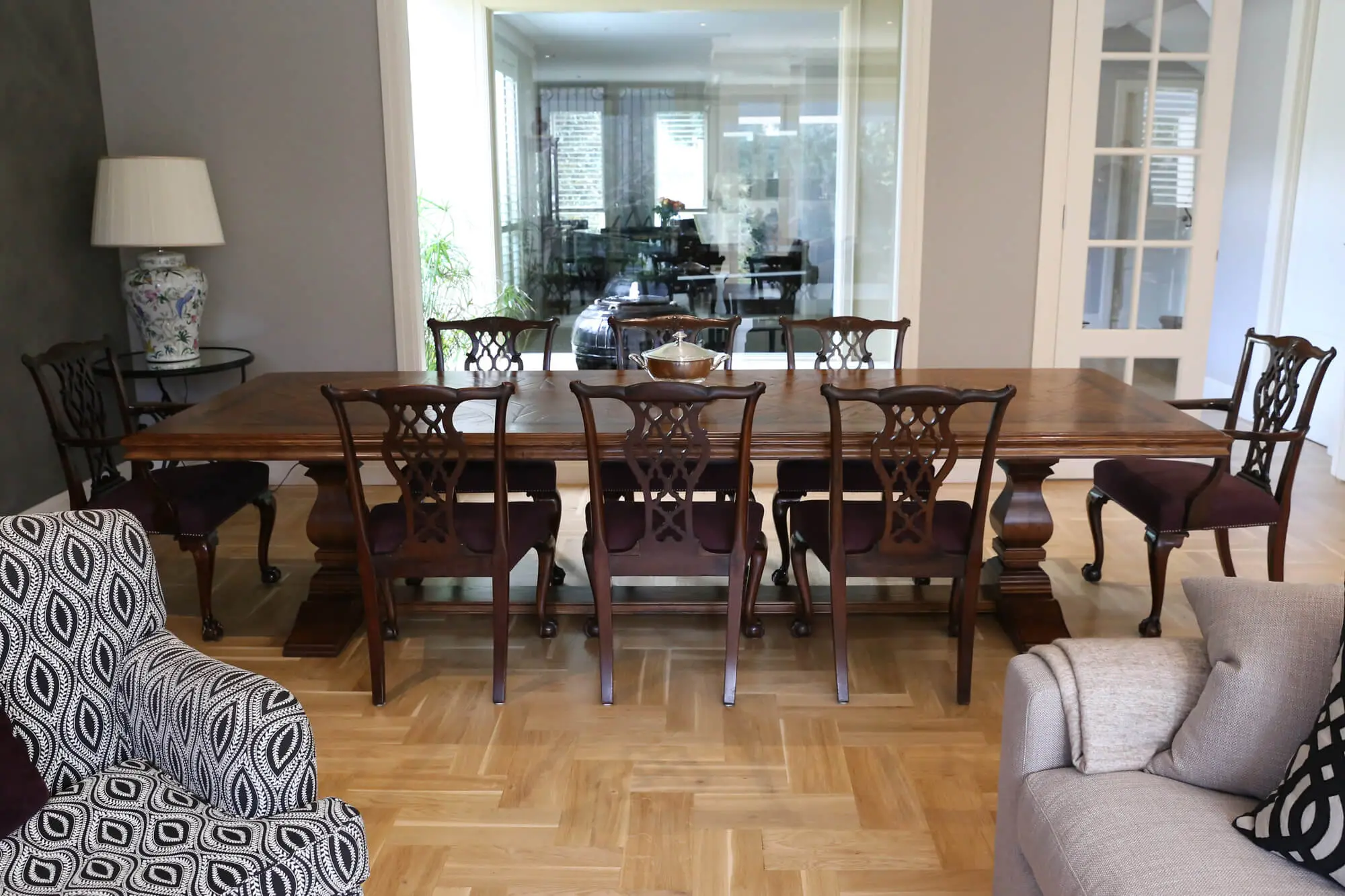 Single Pedestal Parquetry Dining Table