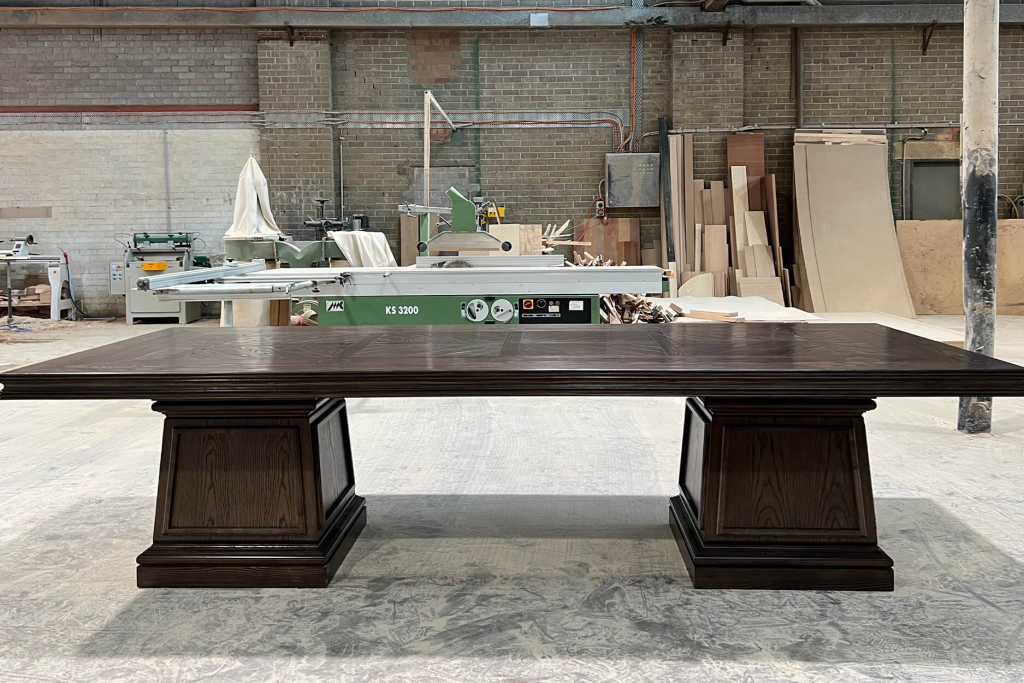 Custom Double Pedestal Base Parquetry Table