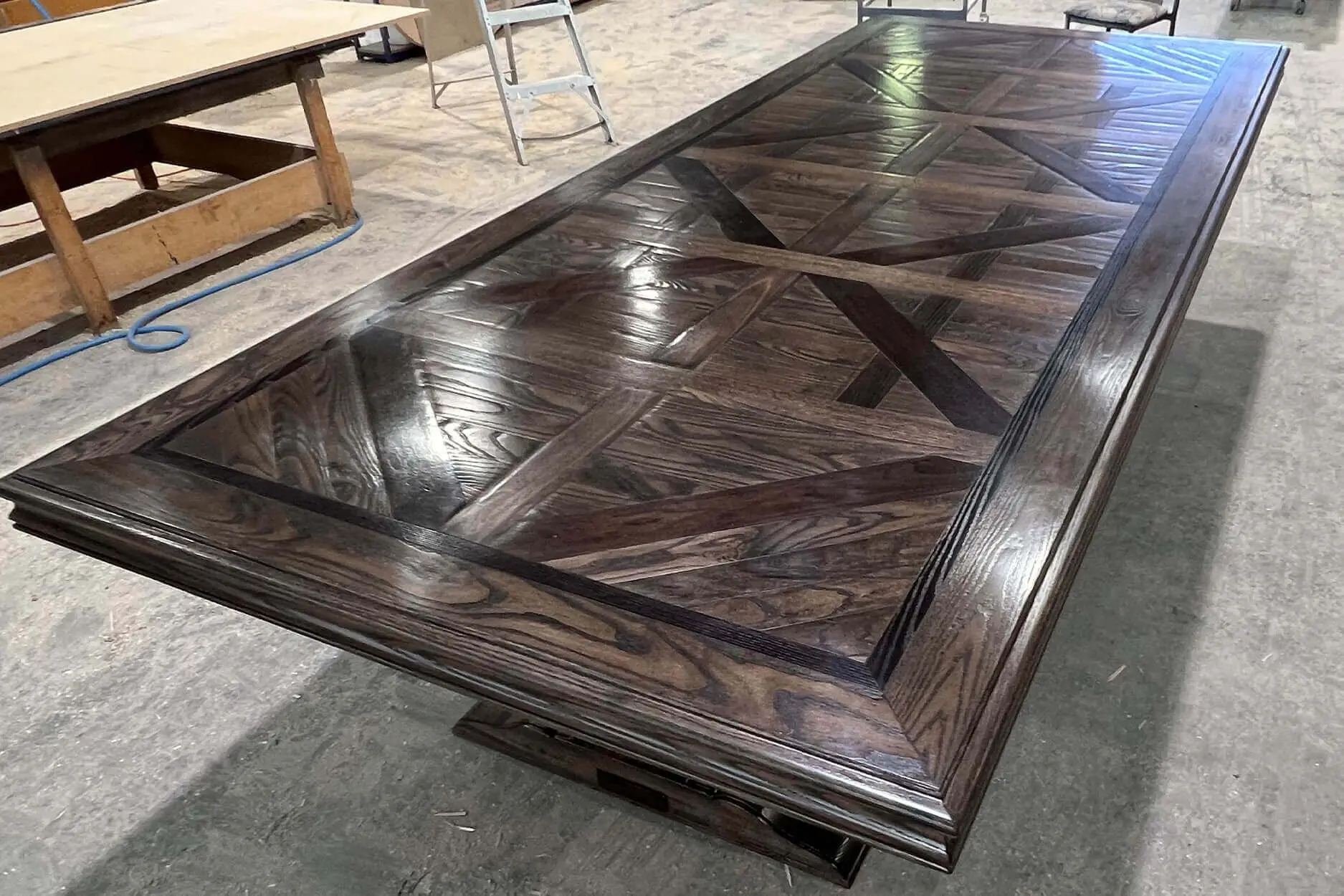 Gable Roofline Inspired Custom Parquetry Table
