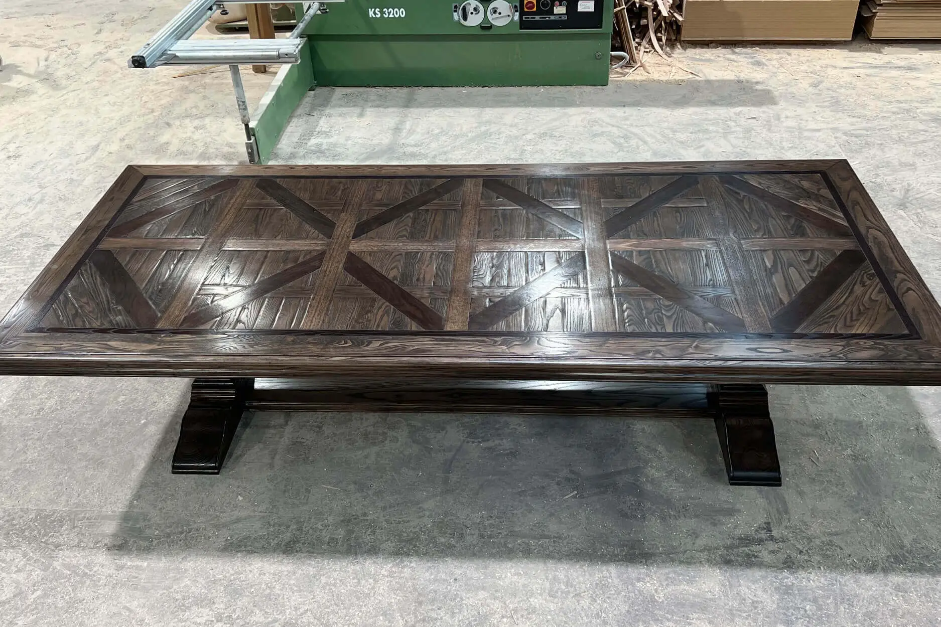 Gable Roofline Inspired Custom Parquetry Table