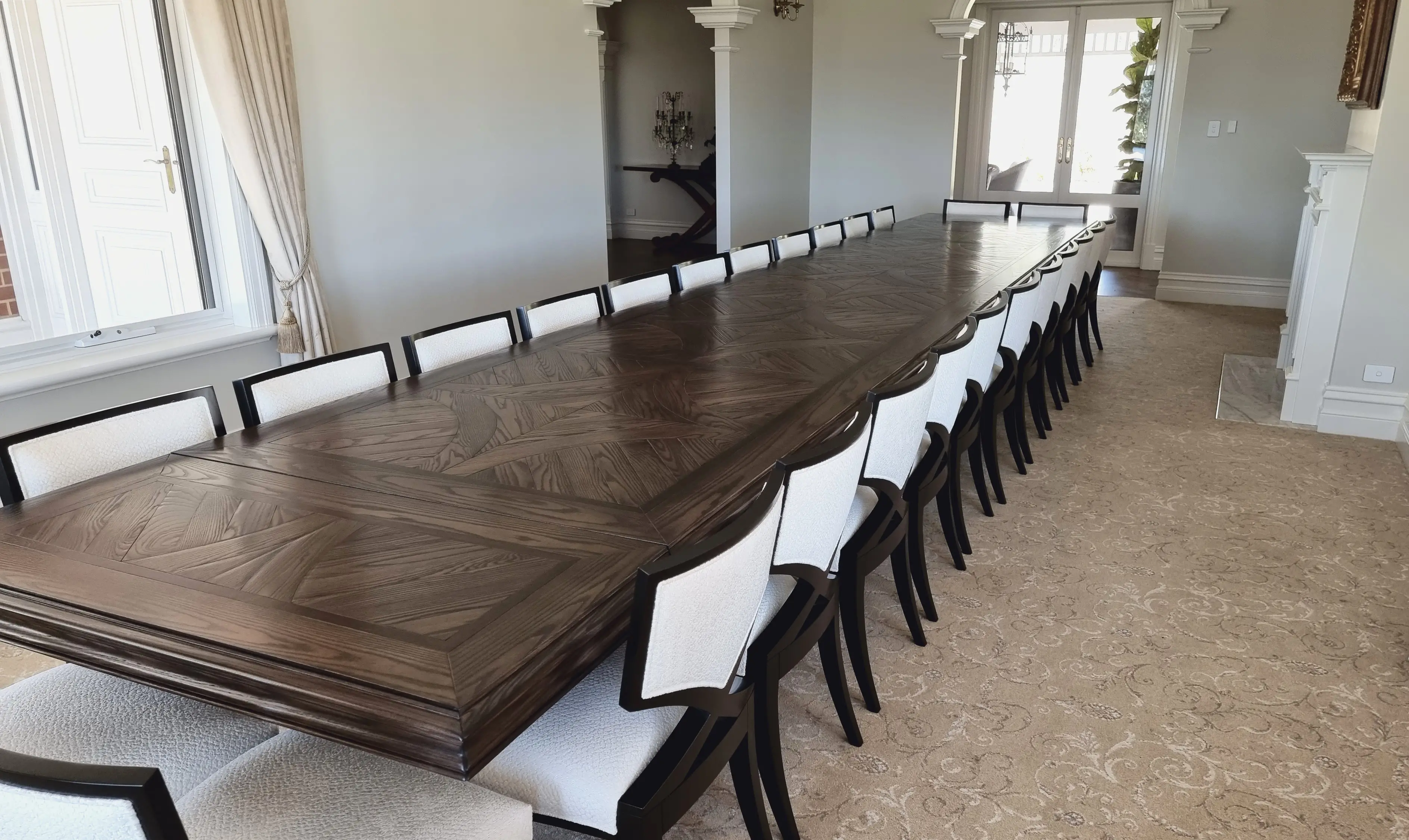 Grand Solid Oak Parquetry Extension Table