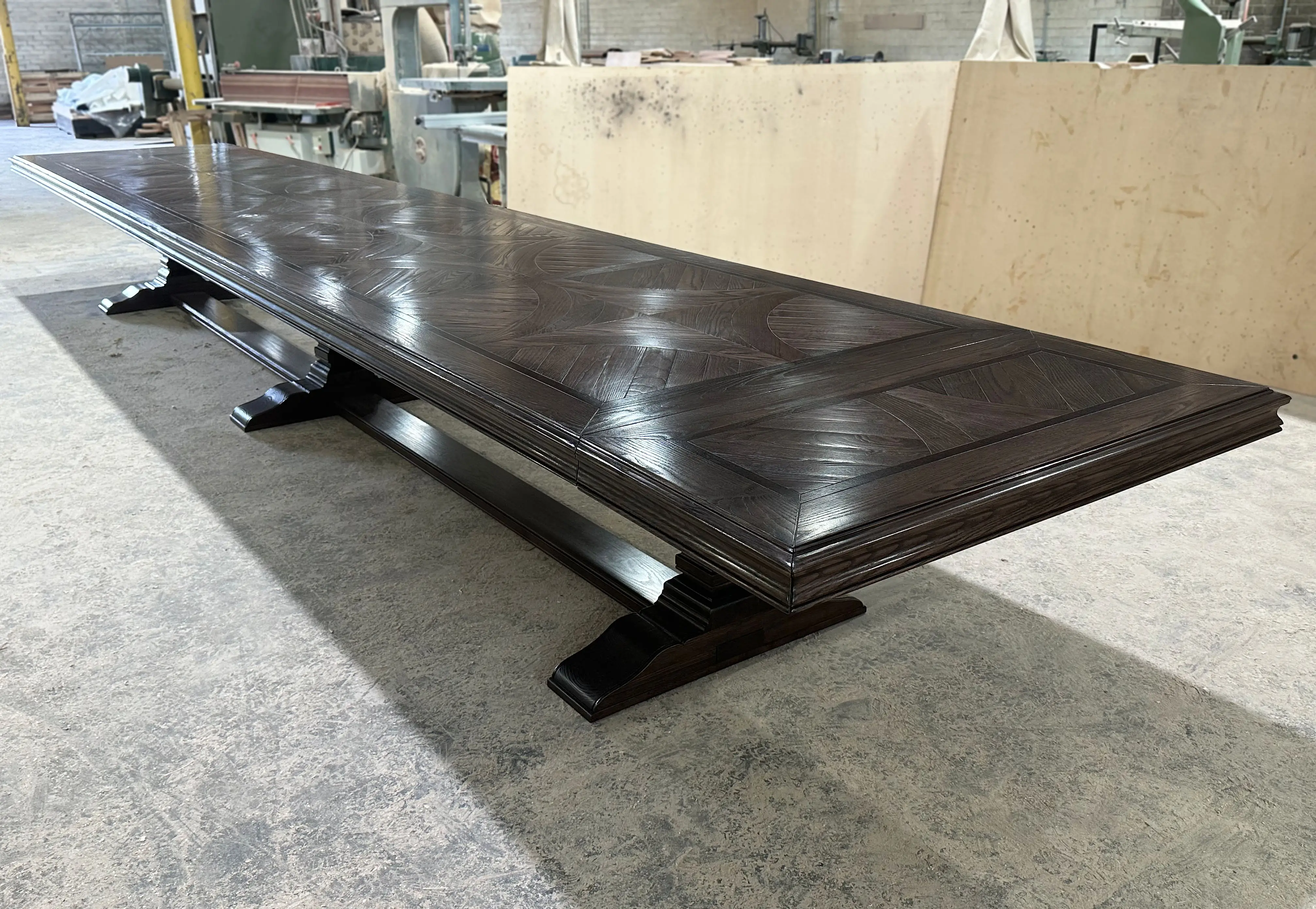 Grand Solid Oak Parquetry Extension Table