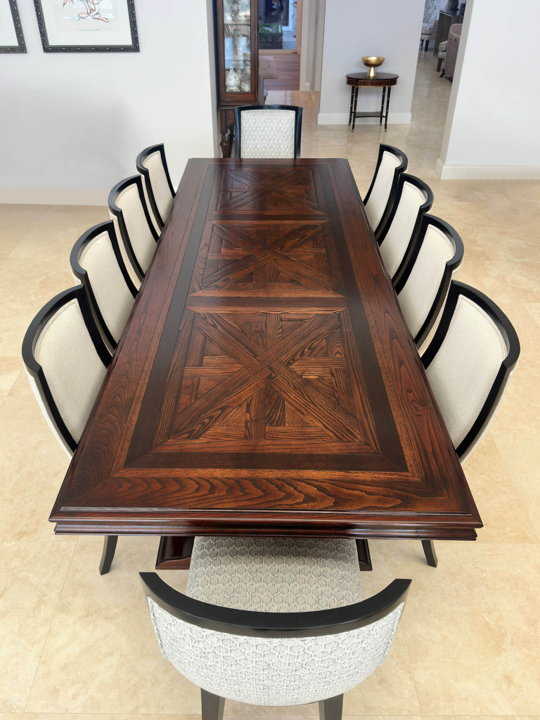 Solid Oak French Parquetry Dining Table by Luxury Interior Designer and Furniture Manufacturer, Mark Alexander