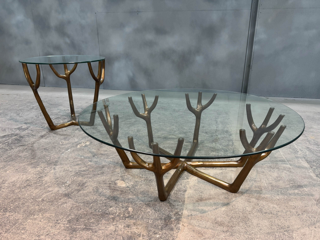 Glass Top Coffee Table with Bronze Base by Luxury Interior Designer and Furniture Manufacturer, Mark Alexander