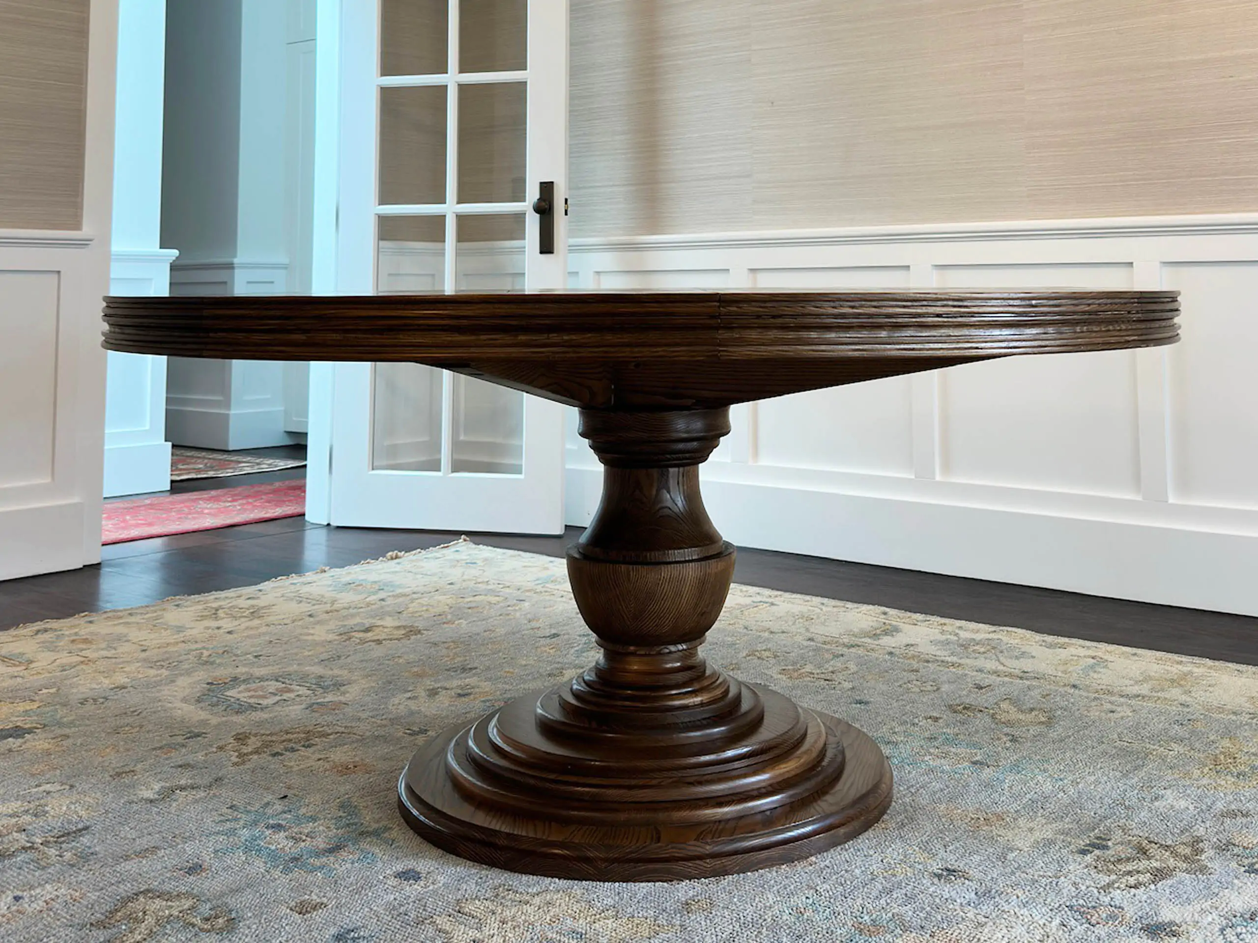 Circular Parquetry Dining Table with Turned Base by Luxury Interior Designer, Furniture Designer and Manufacturer, Mark Alexander