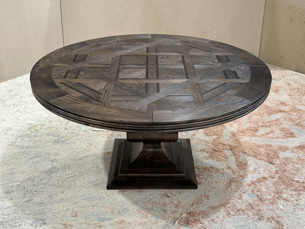 Bespoke Round Parquetry Dining Table by Luxury Interior and Furniture Designer, Mark Alexander