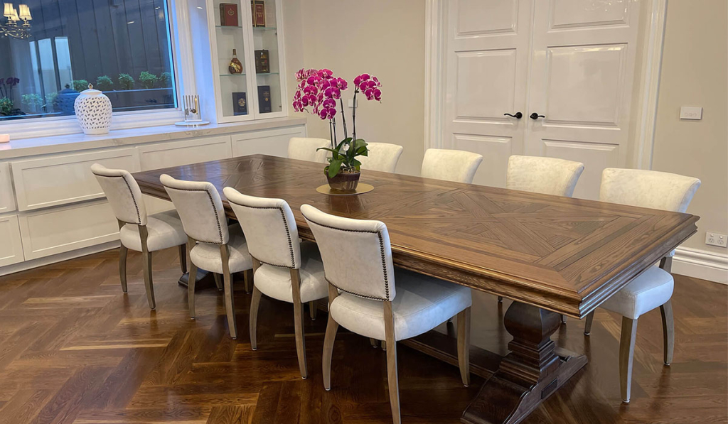 Australian Made Parquetry Dining Table by Luxury Interior Designer and Furniture Manufacturer, Mark Alexander