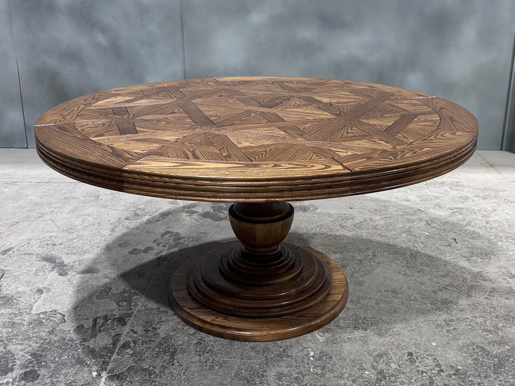 Circular Parquetry Dining Table with Turned Base by Luxury Interior Designer and Furniture Manufacturer Mark Alexander