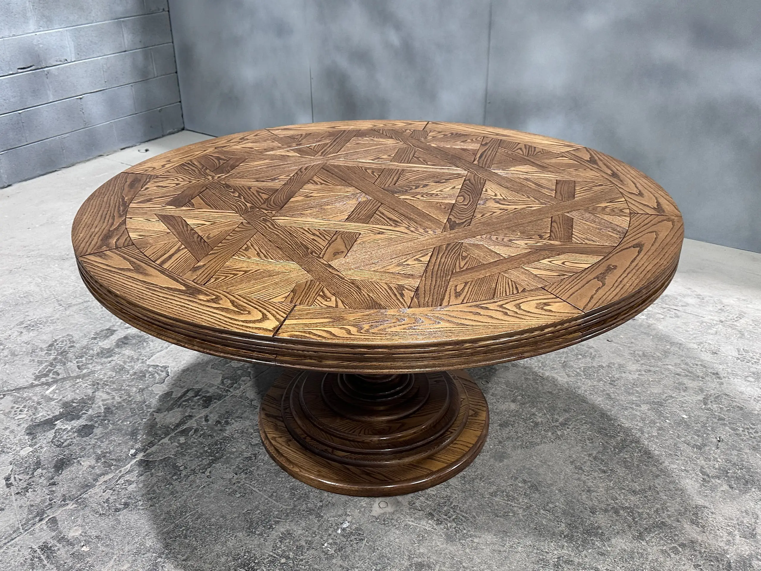 Circular Parquetry Dining Table with Turned Base by Luxury Interior Designer, Furniture Designer and Manufacturer, Mark Alexander