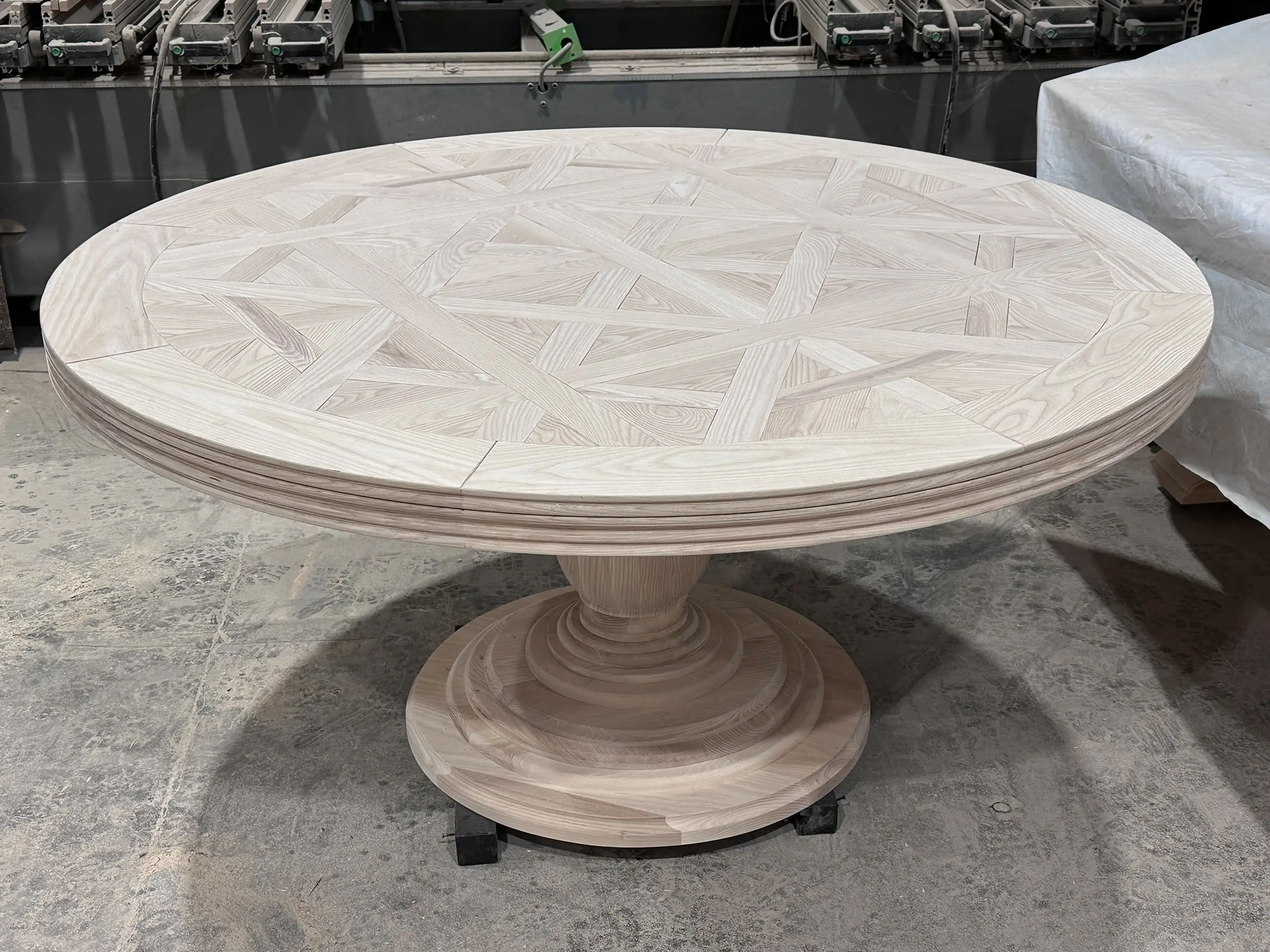 Circular Parquetry Dining Table with Turned Base by Luxury Interior Designer, Furniture Designer and Manufacturer, Mark Alexander